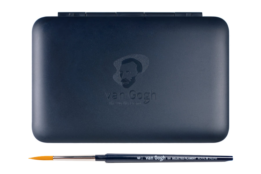 Van Gogh Empty Watercolor Box, 12 Slots + Travel Brush (Midnight Blue)