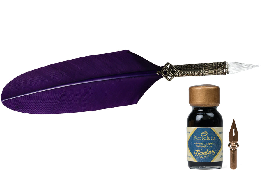 Murano Glass Pen with Feather Quill, Purple | Bortoletti