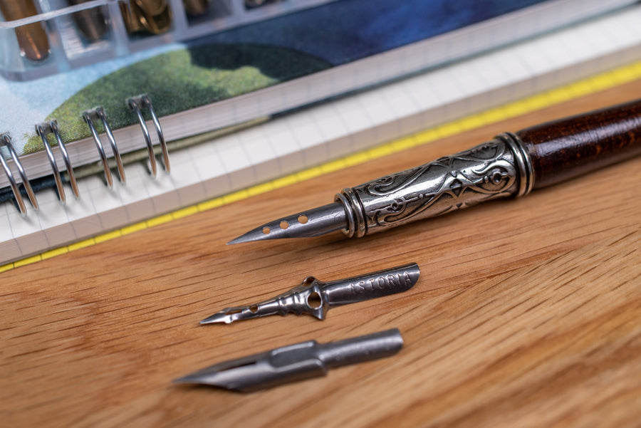 Calligraphy Pen Set, Handcrafted Glass Dip Pen and Wooden Dip Pen