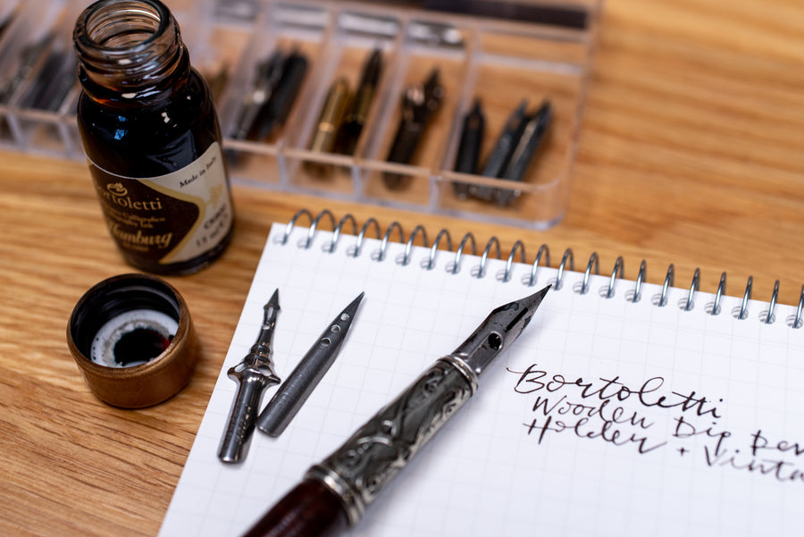 Coles Calligraphy Music Black & Silver Wooden Dip Pen & Ink Set