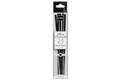Willow Charcoal, 25 Medium Sticks (⌀4-6 mm)