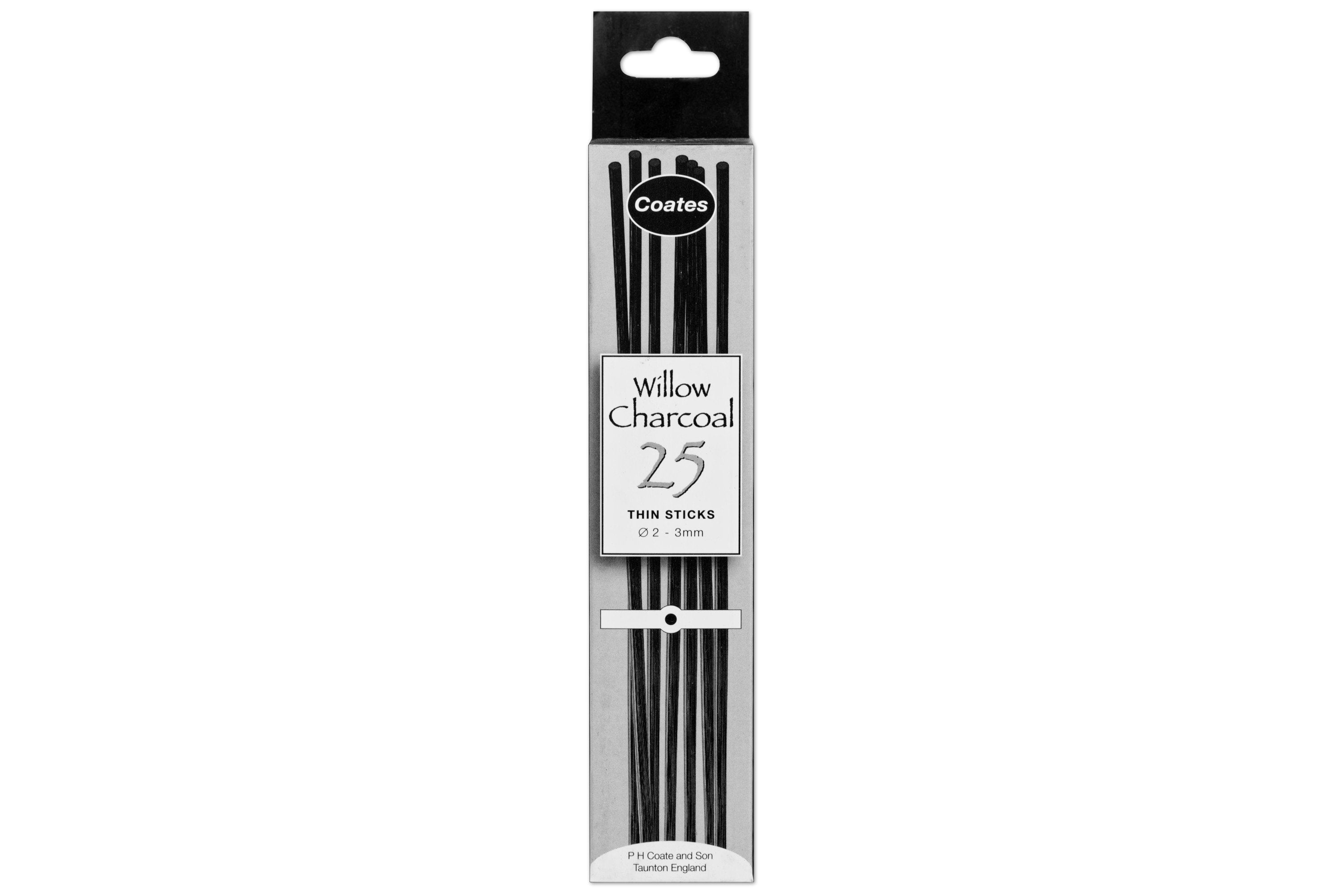 Willow Charcoal, 25 Thin Sticks (⌀2-3 mm)
