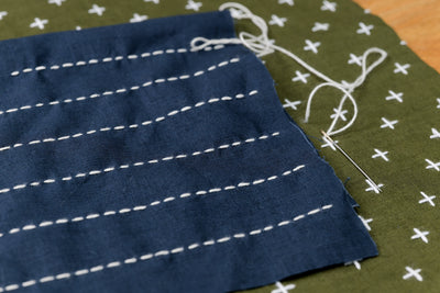 Sashiko Cloth with Disappearing Lines (Tan/Chevrons)