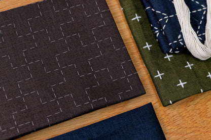 Sashiko Cloth with Disappearing Lines (Faded Red/Plusses)