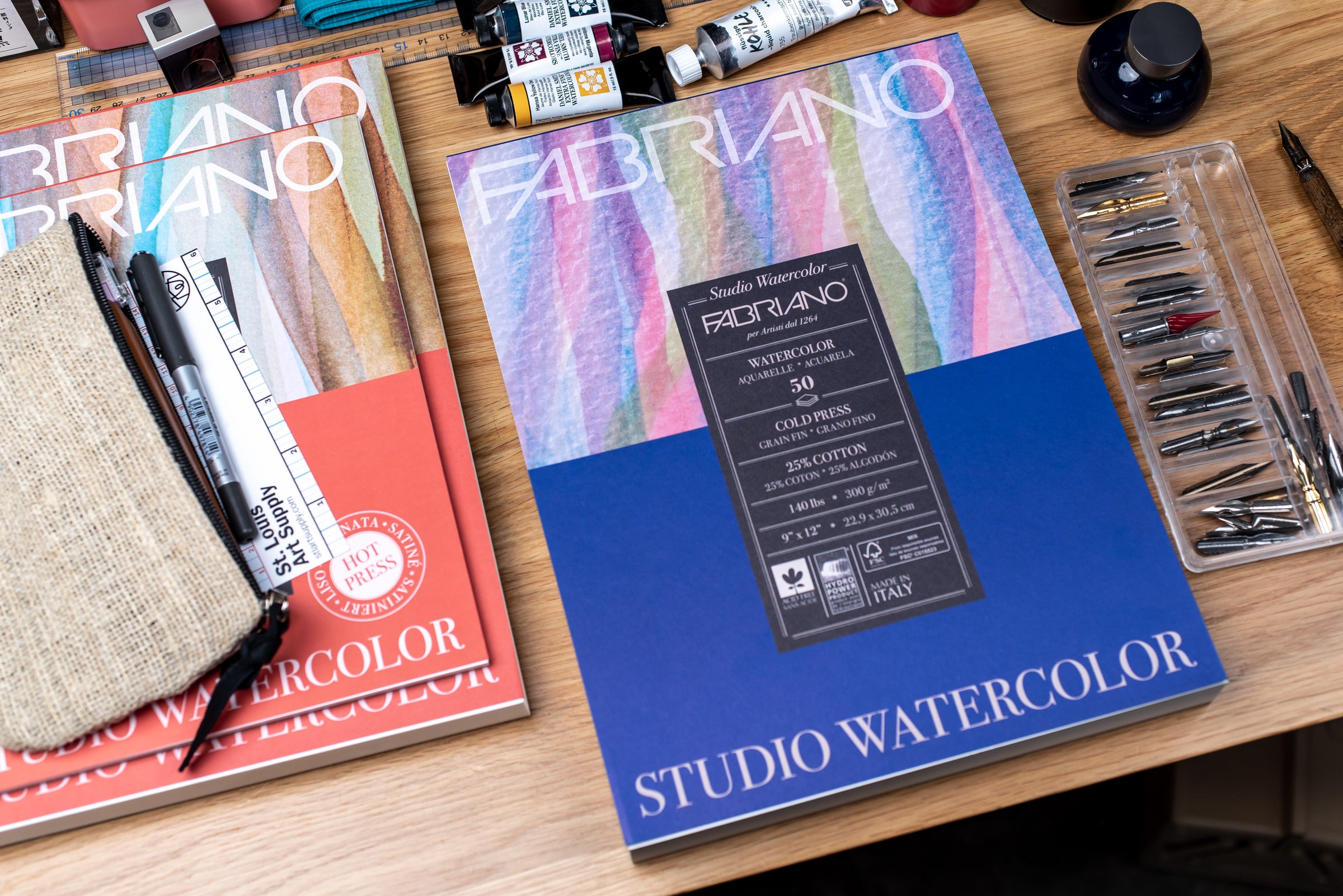 Fabriano Studio Watercolor Pad, Hot-Press, 11 inch x 14 inch, 140 lb., 12 Sheets