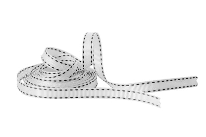 Thin Grosgrain Ribbon with Edge Stitches, White/Black