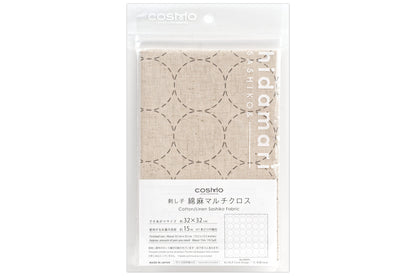 Sashiko Cloth with Disappearing Lines (Flax Beige/Circles)
