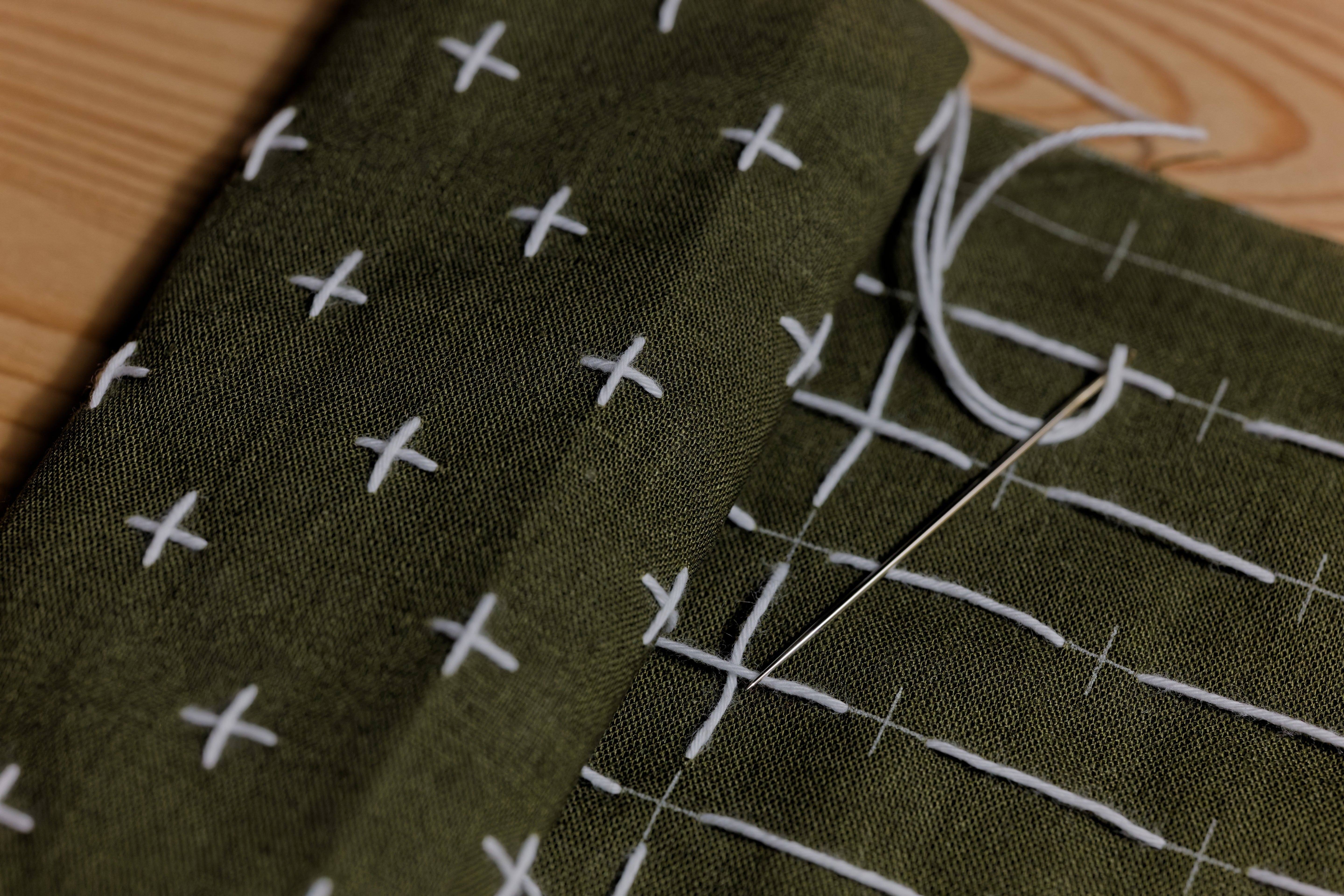 Sashiko Cloth with Disappearing Lines (Faded Red/Plusses)