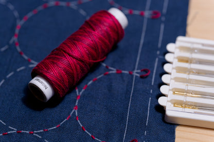 Sashiko Cloth with Disappearing Lines (Blue/Circles)