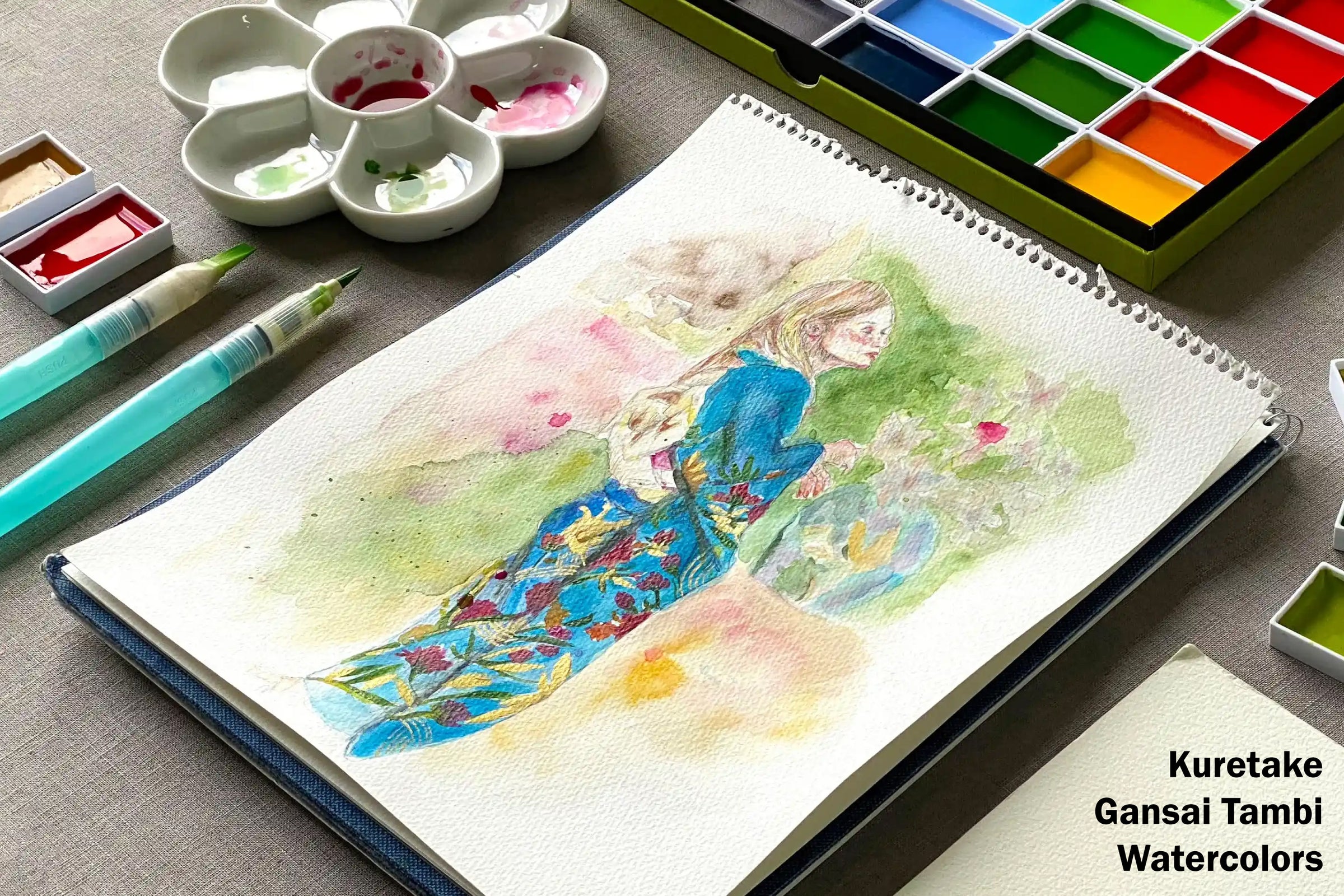 KURETAKE Gansai Tambi 12 Color Watercolor Palette - Basic Tones - niconeco  zakkaya