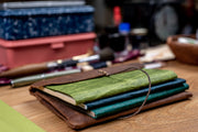 Handmade Leather Notebook Pouch, Cool Tones
