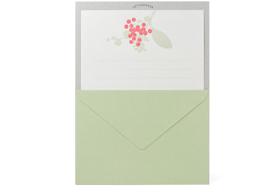 Letterpress stationery, green/berries