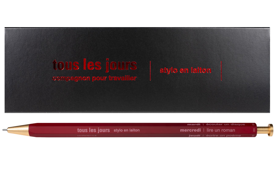 "Tous les jours" Brass Rollerball Pen, Deep Red