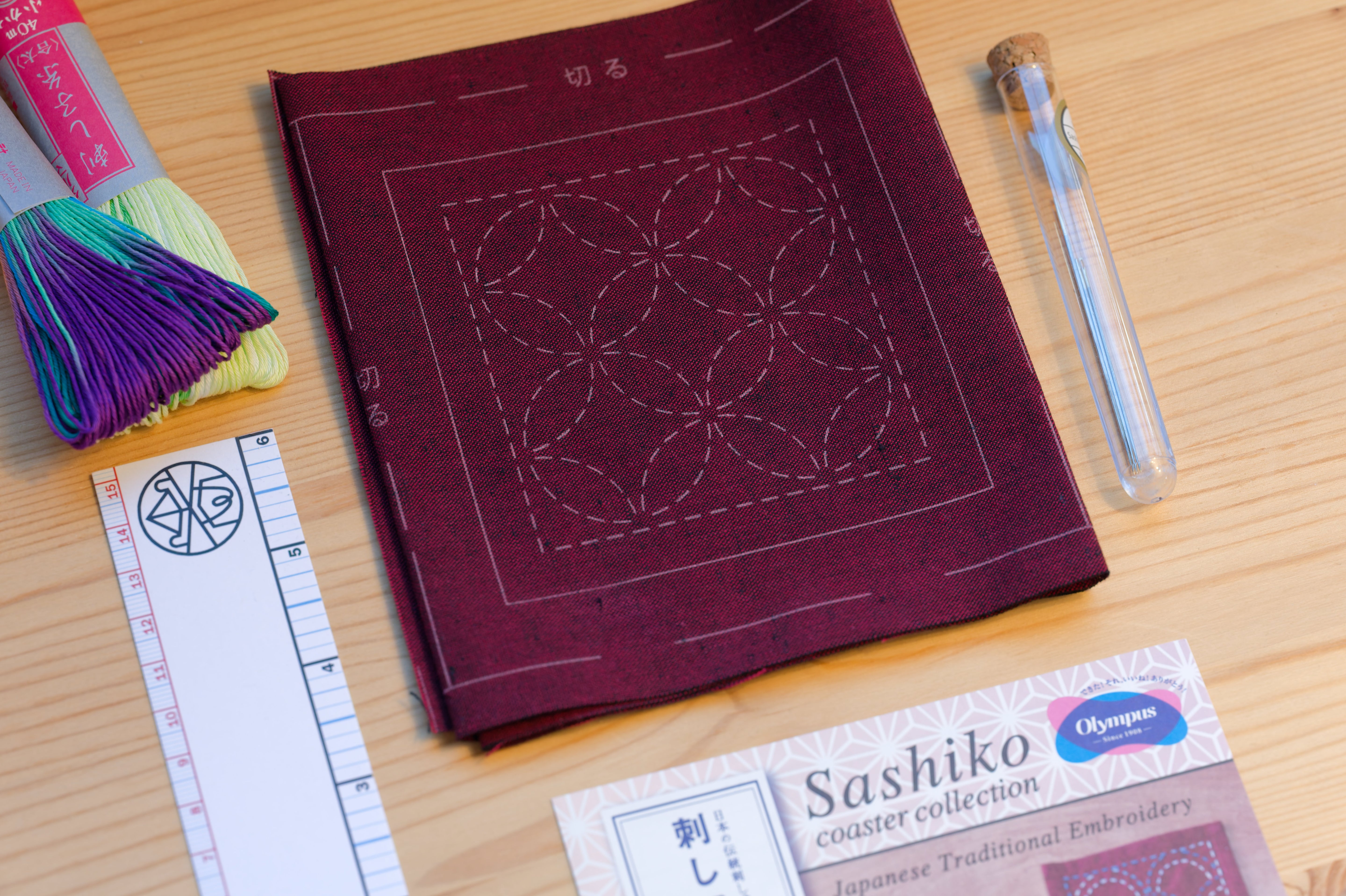 Mini Sashiko Samplers, 4" Red Tsumugi Set