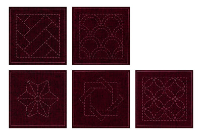 Mini Sashiko Samplers, 4" Red Tsumugi Set