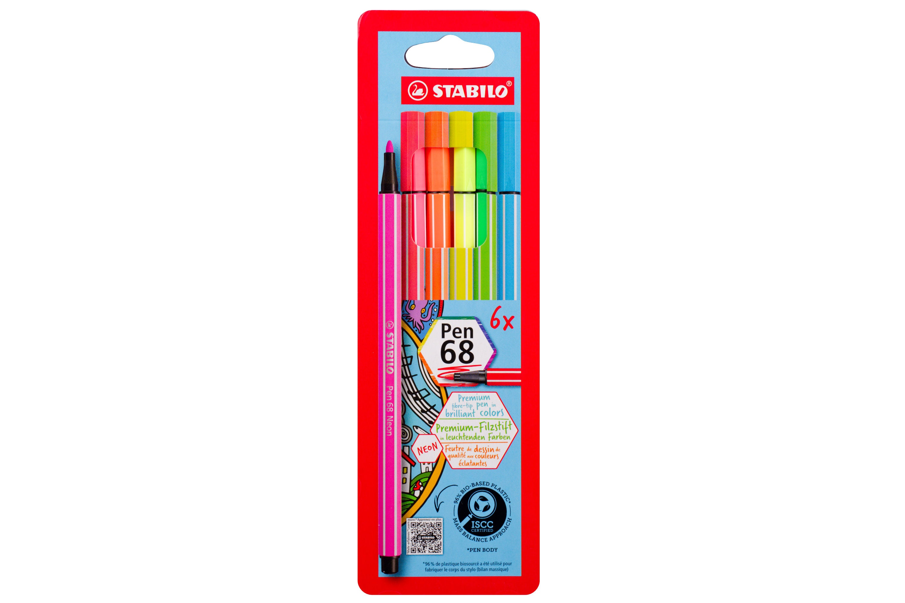 Pen 68 Fine-Tip Markers, Neon Set of 6