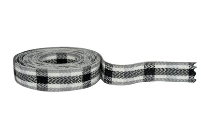 Yarn-Dyed Twill Tape, Black/White Tartan