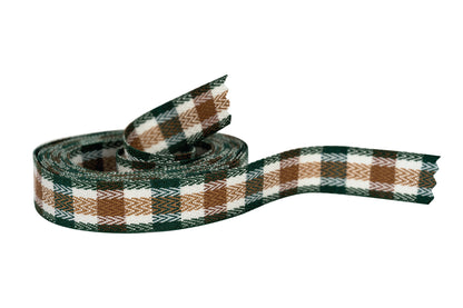 Yarn-Dyed Twill Tape, Green/Brown Tartan