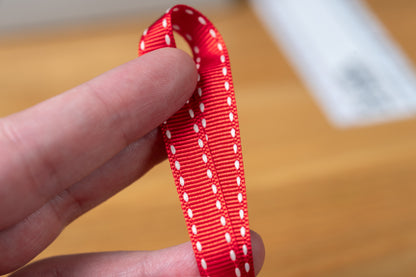 Thin Grosgrain Ribbon with Edge Stitches, Red/White
