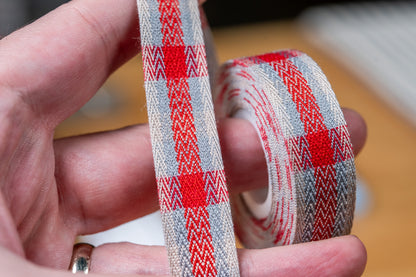 Yarn-Dyed Twill Tape, Red/Grey Tartan
