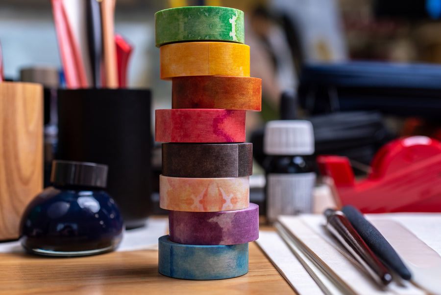 Rink Watercolor Washi Tape, Set of 8 Rolls | Rinrei Tape