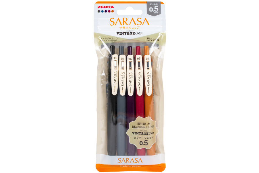 Sarasa Clip Gel Pen, 0.5 mm, Vintage Colors Set