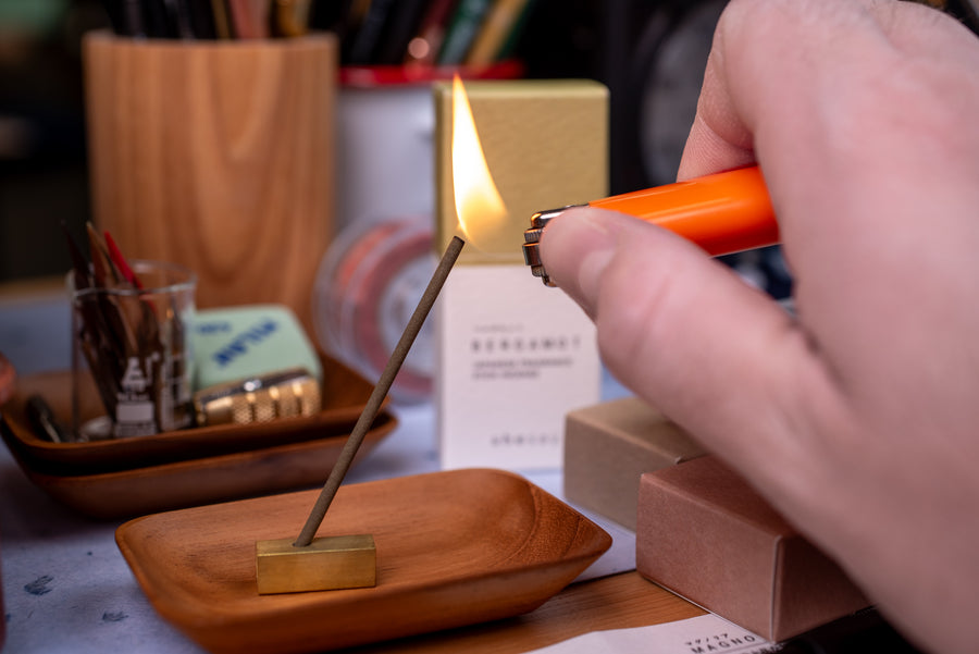 Half-Size Japanese Incense with Brass Base, Magnolia