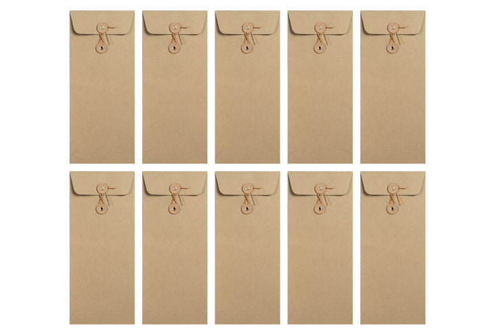 Button-and-String Letter Envelopes, Khaki, Set of 10