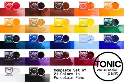 Tonic Watercolor, Porcelain Pans, Complete Set of 21