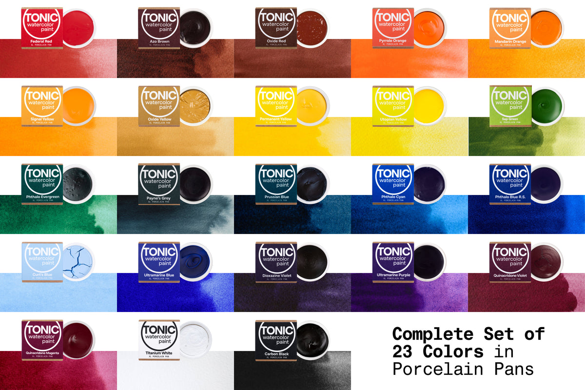 Tonic Watercolor, Porcelain Pans, Complete Set of 23