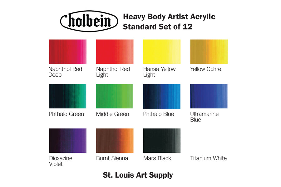 Holbein - Heavy Body Artist Acrylic, 12 Color Set - St. Louis Art Supply