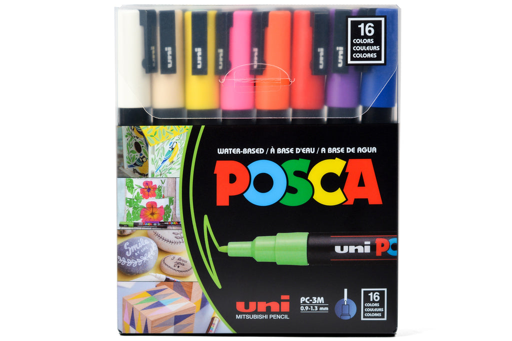 Japan Uni POSCA Set of 16 Acrylic Paint Pens, PC-1M 3M 5M 16C Paint Markers  for Rock Painting,Fabric,Glass,Metal and Graffiti - AliExpress
