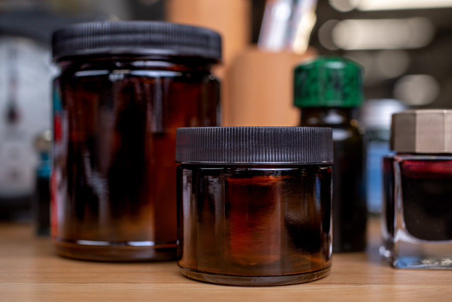 Wide-Mouth Amber Glass Jars