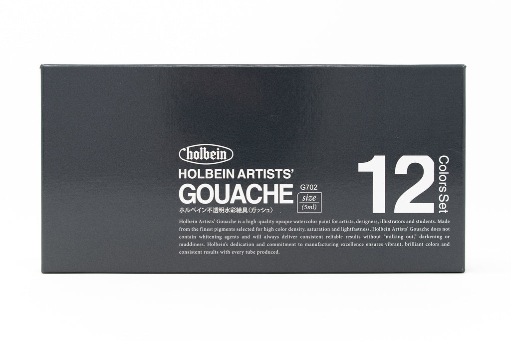 HOLBEIN ARTISTS GOUACHE CARDBOARD BOX SET OF 12 X 5 ML TUBES ASSORTED  COLOURS - Artemiranda