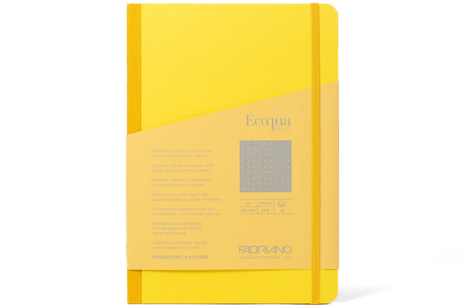 Ecoqua Plus Clothbound Notebook, A5 Dot Grid, Yellow