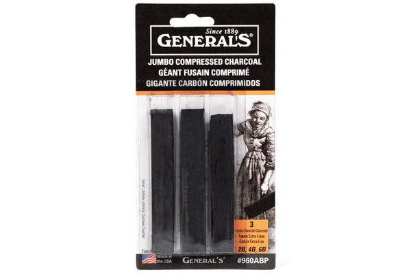 General Pencil Jumbo Compressed Charcoal Set, 3-Sticks