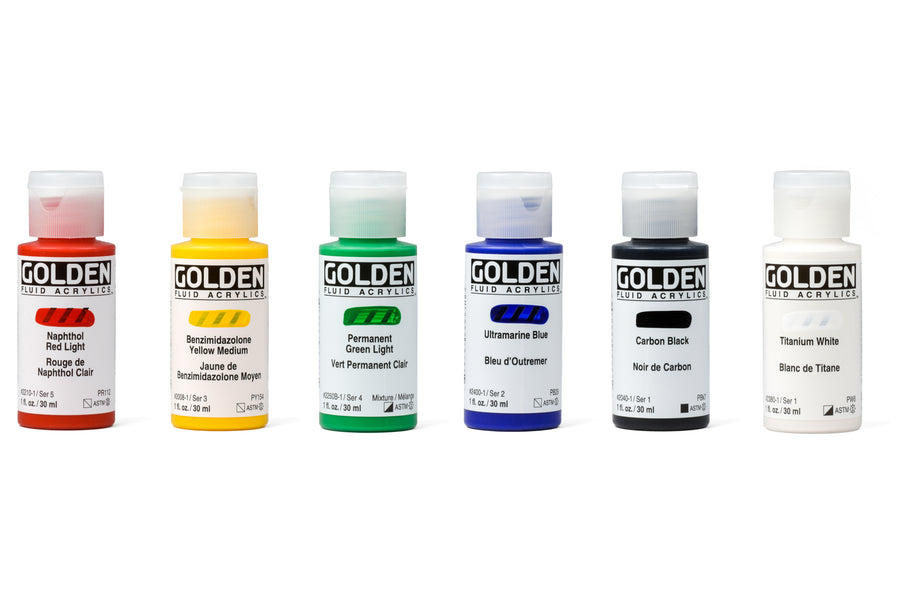 Golden Fluid Acrylic Introductory Set of 6, 1oz (30ml) Bottles