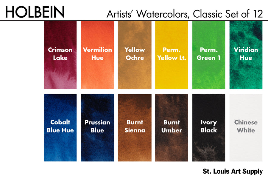Holbein - Holbein Artists' Watercolors, 15 mL, Set of 12 - St. Louis Art Supply