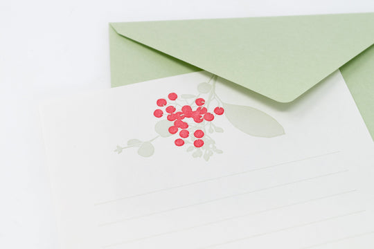 Letterpress stationery, green/berriesMidori 