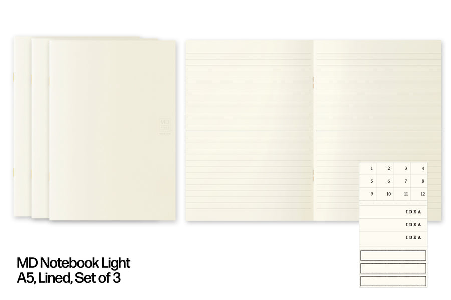 MD Notebook Light, A5 Lined, Set of 3