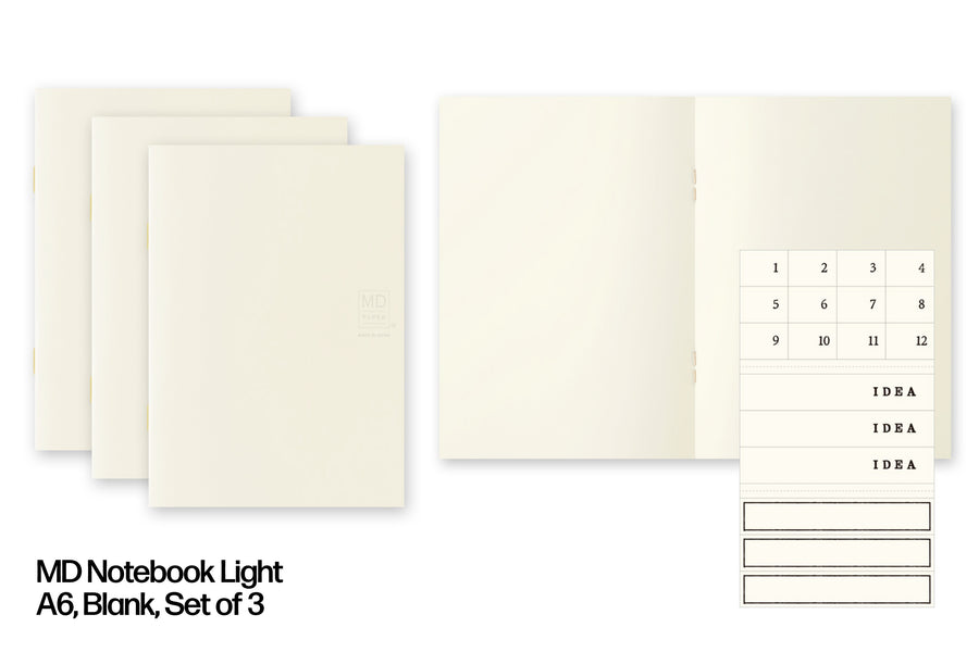 MD Notebook Light, A6 Blank, Set of 3