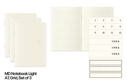 MD Notebook Light, A7 Grid, Set of 3