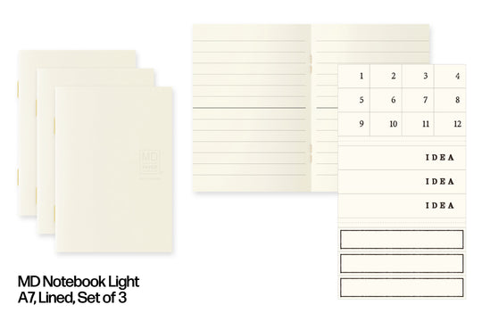 MD Notebook Light, A7 Lined, Set of 3