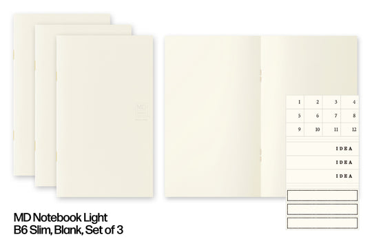 MD Notebook Light, B6 Slim, Blank, Set of 3