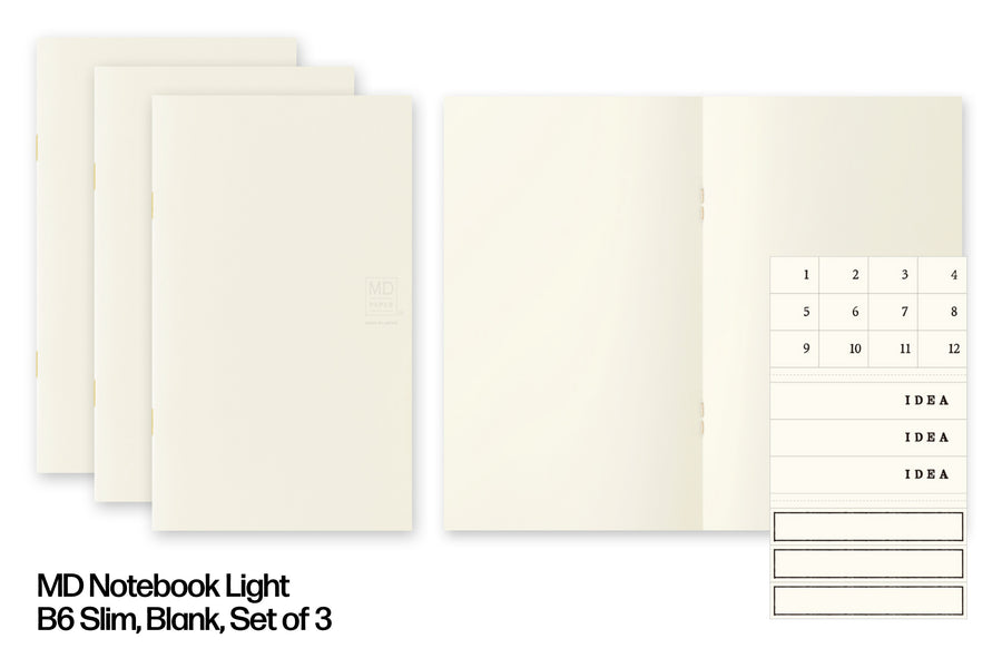 MD Notebook Light, B6 Slim, Blank, Set of 3