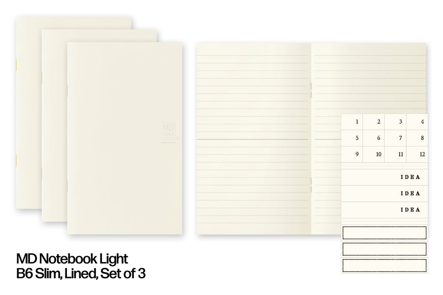 MD Notebook Light, B6 Slim, Lined, Set of 3