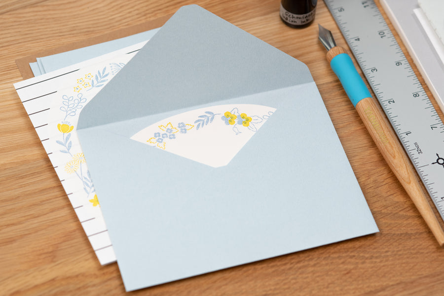 Midori - Die-Cut Letterpress Note Set, Blue/Yellow - St. Louis Art Supply