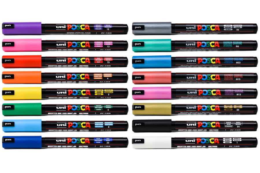 Uni POSCA Marker Pen PC-1MR - Ultra Fine 0.7mm - Set of 16