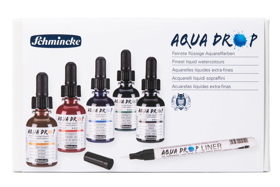 Schmincke - Aqua Drop Liquid Watercolors, Set of 5 with Aqua Liner - St. Louis Art Supply