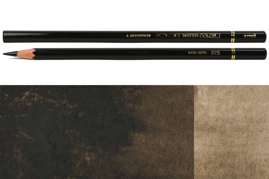 Uni Watercolor Pencils, #875 Dark Sepia